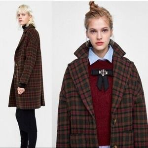 NWT Zara Oversized Checkered Plaid Wool Coat L